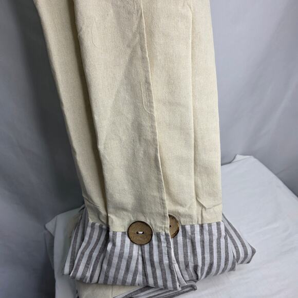 Boho Rustic Button Cotton Linen Farmhouse Striped  Curtains   52 x 84" 2 Panels - Picture 4 of 10